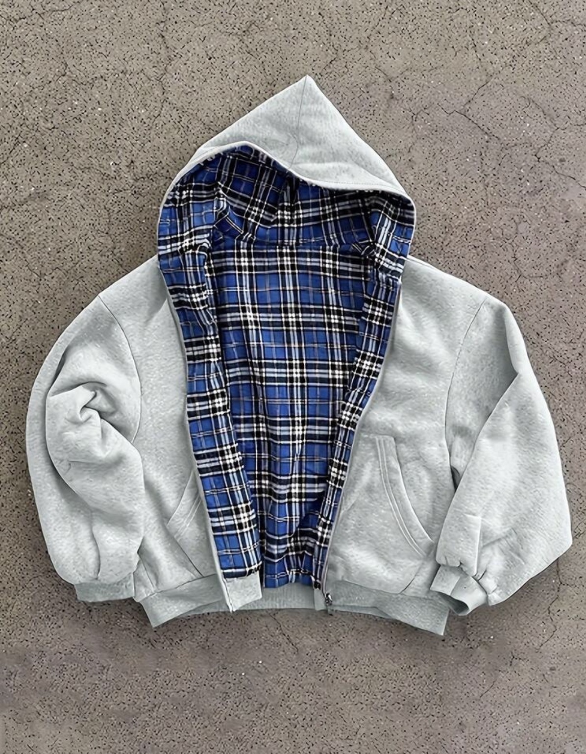 Blue reversible flannel zip up